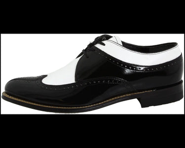 Mens 1920s Gangster Wingtip Dress Shoes - Black and White