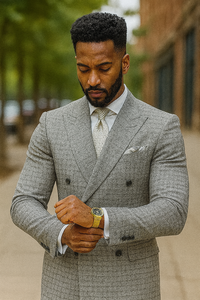 Double Breasted Suits - Vested Suits Wool Fabric  - Black Houndstooth Suit