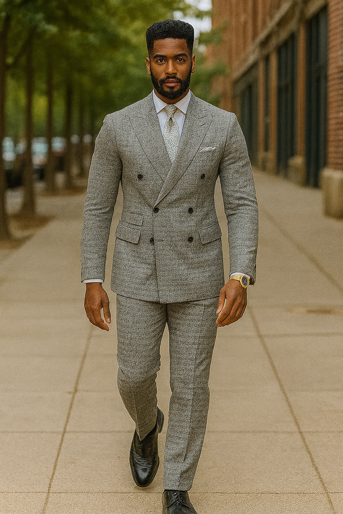 Double Breasted Suits - Vested Suits Wool Fabric  - Black Houndstooth Suit