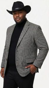 Men’s Grey Herringbone Winter Cowboy Blazer – Western Sport Coat Jacket
