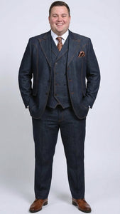Men’s Dark Denim Blue Fabric Suit – Classic Three Piece Denim Suit for Wedding, Party and Formal Events