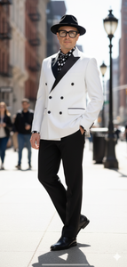 Men’s White and Black Double-Breasted Tuxedo – Modern Slim Fit Formal Suit for Weddings, Parties, and Special Occasions