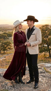 Men's Light Tan and Black Lapel Western Tuxedo Suit Set Wedding Party Cowboy Dress Tuxedo Black Pants