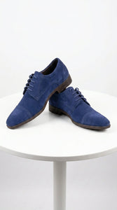 Men’s Navy Blue Suede Cap Toe Dress Shoes – Classic Lace Up Formal Wedding and Prom Shoes Velvet Fabric