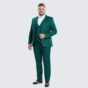 Men’s Emerald Green Textured 3-Piece Suit – Polk Dot Pattern Formal Wedding, Prom, and Evening Wear Outfit