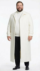 Mens Off-White Long Trench Coat – Overcoat with Classic Clean Design Duster Maxi Coat in Ivory Color
