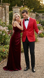 Men’s Red Paisley Velvet Blazer - Christmas new year Sport Coat Jacket - Prom 2026 Collection
