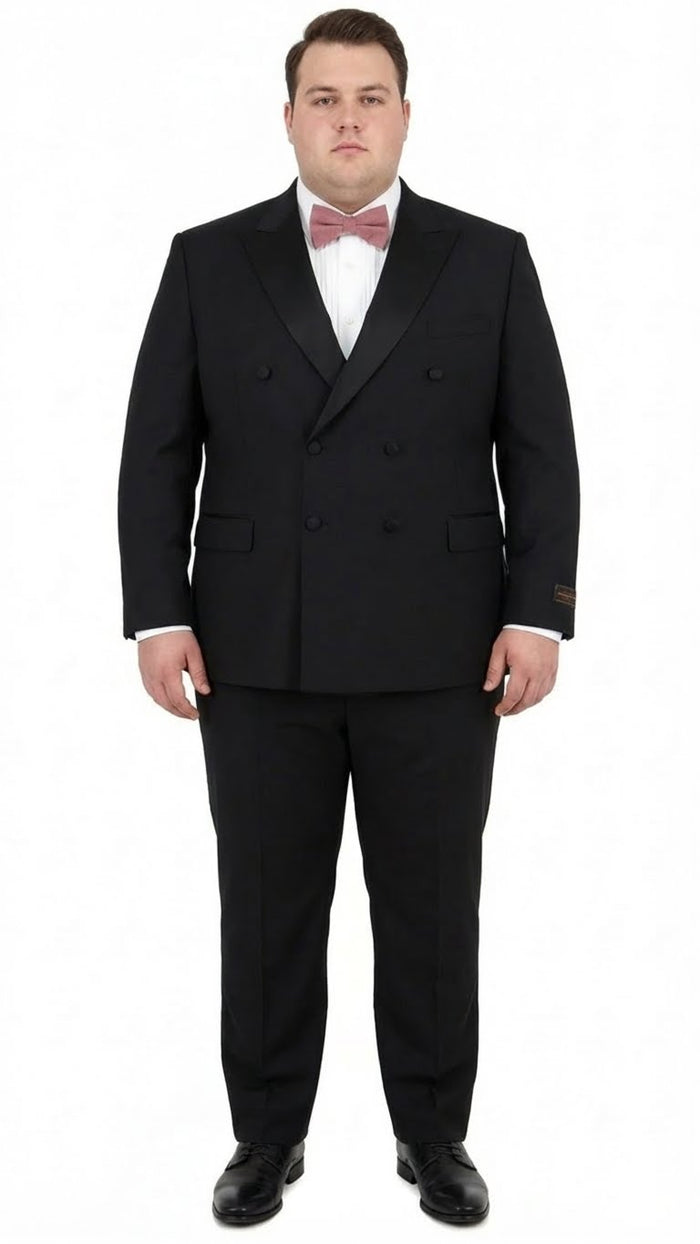 Tiglio Brand 100% Wool Super 150s Italian fabric Men’s Classic Black Double-Breasted Tuxedo with Satin Peak Lapel – Formal Wedding & Gala Suit Set