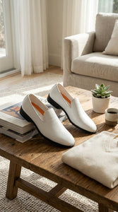 Men’s White Plain Toe Slip On Loafer Dress Shoes – Classic Formal Lightweight Shoes for Wedding, Party and Business Wear