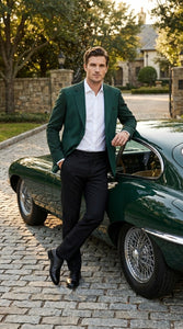 Zacchi Brand Men’s Dark Green Textured Blazer – Classic Single Button Sport Coat with Notch Lapel Formal Jacket