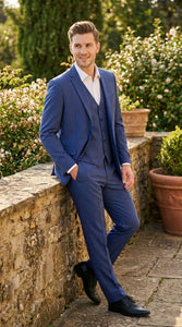 Men’s Royal Blue Pinstripe Three Piece Suit – Classic Formal 3PC Business and Wedding Suit Indigo Teal Saphire Pinstripe