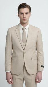 Mens Sand Beige 3 Piece Suit – Double breasted Vest Formal Suit Set  and Dress Pants in Champaign Natural Summer Color