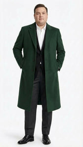 Men’s Hunter Green Full-Length Wool Overcoat – Classic Winter Dress Coat for Formal and Casual Wear Topcoat Mens Wintercoat