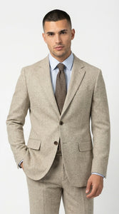 Men’s Light Tan Tweed Suit – Classic Beige Two Piece Suit, Herringbone Formal Wear, Vintage Style Business & Wedding Outfit for Men