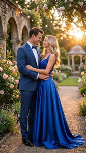 Men’s Indigo Sapphire Royal Blue Tuxedo Suit Set, Classic Formal Wedding Prom Dinner Jacket Tux Light Blue Cobalt Color