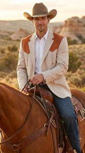 Men’s Tan Beige and Rust Western Cowboy Blazer – Classic Country Style Jacket, Vintage Western Dress Blazer for Men Country Jacket