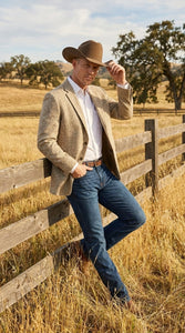 Men’s Light Tan Sand Tweed Cowboy Blazer – Country Style Western Jacket for Casual, Ranch, Saco Para Vaquero