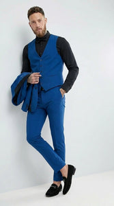 Men’s Royal Blue 3 Piece Suit with Black Lapel – Modern Formal Suit for Wedding, Prom and Party Wear