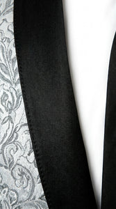 Men’s Silver and Black Floral Blazer – Elegant Formal Tuxedo Style Blazer Jacket for Wedding, Party, Prom and Evening Wear