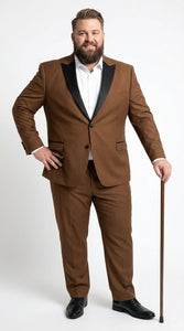 Men’s Light Brown Vested Piece Suit – Elegant Formal Suit with Contrast Lapel for Wedding, Party
