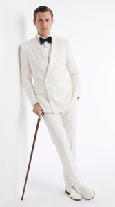Men’s Ivory Double-Breasted Tuxedo – Vintage Wedding, Prom and Black-Tie Formal Suit off white cream