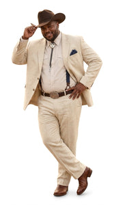 Men’s Natural Sand Linen Western Suit – Cowboy Wedding Jacket & Pants Linen Suit
