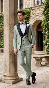 Men’s Sage Green Wedding Tuxedo with Black Shawl Lapel – 3 Piece Groom Prom Suit Mintish Color