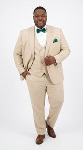 Men’s Khaki Tan 3-Piece Groomsmen Suit – Wedding Suit with Double-Breasted Vest and Pants Great Gatsby Style Gold buttons