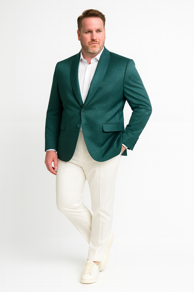 Men’s Teal Green Floral Jacquard Blazer – Slim Fit Tuxedo Jacket for Weddings, Proms, and Parties