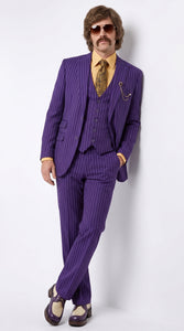 Men’s Purple Pinstripe 3-Piece Suit – 1970s Disco, Pimp, Retro Rockabilly and Party Suit
