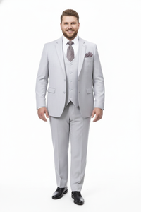 Men’s Very Light Gray Three-Piece  Wedding Suit 2 Buttons Modern or Slim Fit  Ash Bone Color Steel Grey