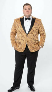 Men’s Yellow Gold Baroque Pattern Tuxedo Blazer Suit – Party and Wedding Jacket Prom Paisley Black Pants