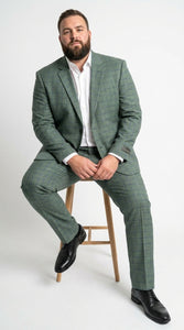 Men’s Tartan olive Green with blue checker Windowpane 2-Piece Suit – Modern Fit Plaid, Business and Formal Suit english styl