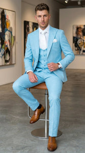 Men’s Turquoise Light blue Suit, Vested Formal Dress Suit for Weddings, Prom, Summer Parties, and Special Occasions in Aqua Blue Color By Rossiman