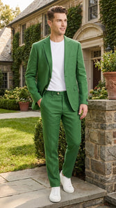 Men’s Emerald Green Linen Suit Set – Lightweight Summer Blazer and Pants, Casual Formal Summer Suit, Breathable Wedding Party Outfit