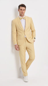 Men’s Light Yellow Shawl Lapel Tuxedo – Modern Wedding, Prom & Groom Formal Suit + Matching bowtie