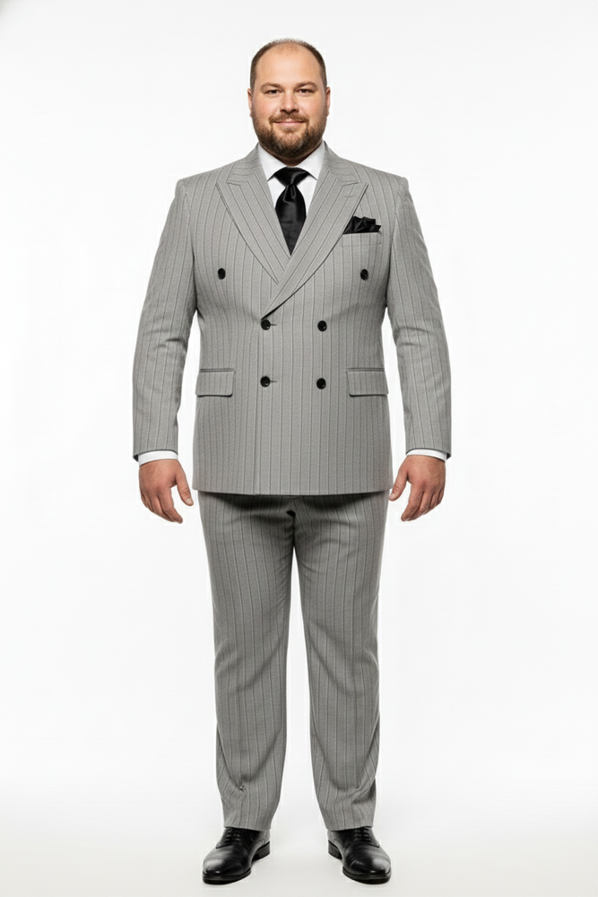 Men’s Grey and Black Pinstripe Double-Breasted Suit – 1920s Gangster Vintage Looking suit By Rossiman