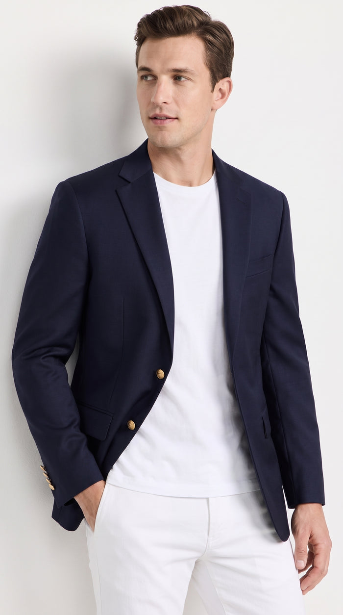 Men’s Navy Blue Club Blazer with Gold Buttons – Ted Lasso Inspired Classic Sport Coat