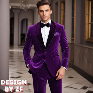 Buy Men Suits Elegant Formal Stylish Purple Velvet 2 Piece Tuxedo for Men Classic Formal Attire Tailored Men's Purple Tuxedo