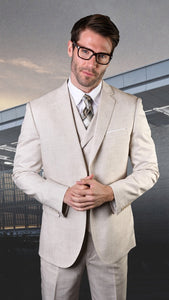 Mens Ticket Pocket Peak Lapel Double breasted Vest 100% Wool Tom Ford Style Modern Fit in Color "Tan" By Statement