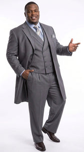 Men’s Grey 4-Button Zoot Suit – Four Buttons 3-Piece Fashion Suit with Double-Breasted Vest and Pleated Pants