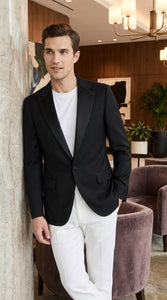 Men’s Classic Black Dinner Jacket – Satin Peak Lapel Formal Tuxedo Blazer