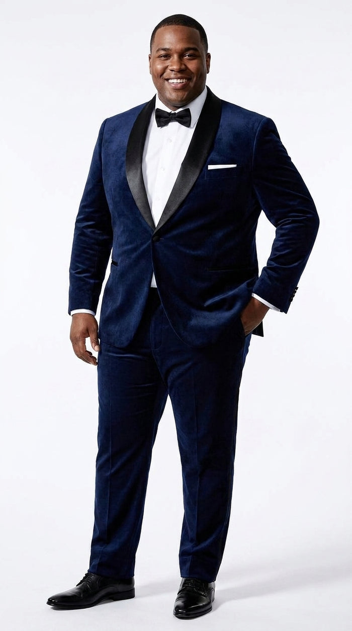 Men’s James Bond Inspired Navy Blue Tuxedo – Black Shawl Lapel Wedding & Prom Suit