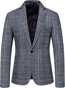 Cashmere and Charcoal Grey and Blue Blazer - Plaid Sport Coat - Windowpane Pattern