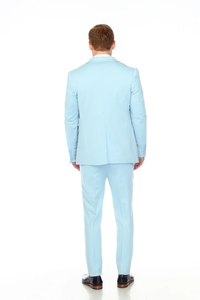 Cotton Suit - Summer Stretch Fabric - Mens Cotton-Stretch Fashion Suit Sky S9010