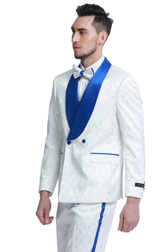 "Men's Slim Fit Paisley Tuxedo - Double Breasted Smoking Jacket for Prom & Wedding"