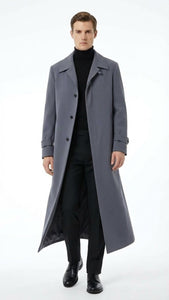 Men’s Full-Length Charcoal Grey Overcoat – Premium Microfiber Blend Long Dress Coat for Winter and Formal Wear in Gray Color