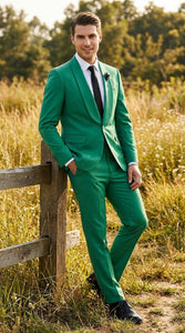 Men’s Emerald Green Tuxedo Suit – Emerald Green Formal Tuxedo with Shawl Lapel Jacket Trousers for Prom, Wedding in Augusta Green