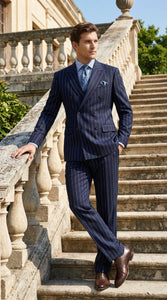 Men's Navy Blue Double Breasted Pinstripe Suit – Modern Fit By rossiman