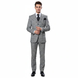 Suits With Baggy Pleated Pants - Wide Leg Pants 100% Wool - Classic Fit in One Button 3 Piece Suit by Rossiman